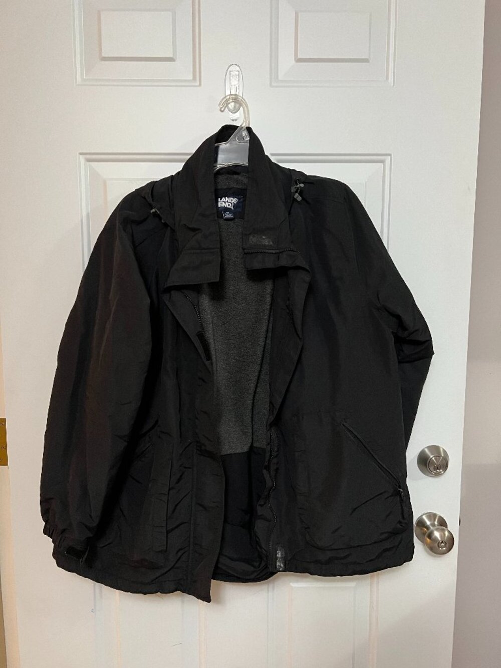 Lands’ End Black Fleece Lined Hooded Jacket 1X 16W-18W Plus